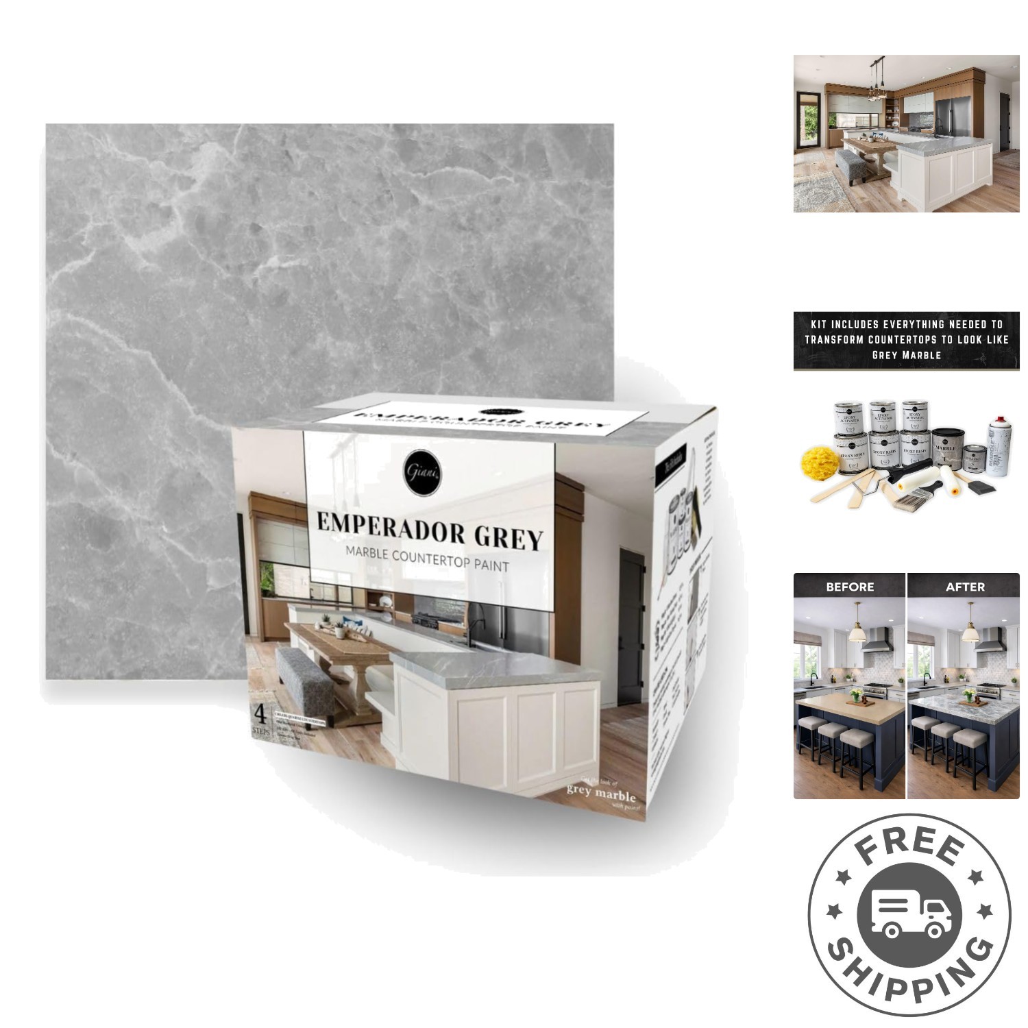 DIY Emperador Grey Epoxy Paint Kit – Ultra-Durable Marble Surface Transformation