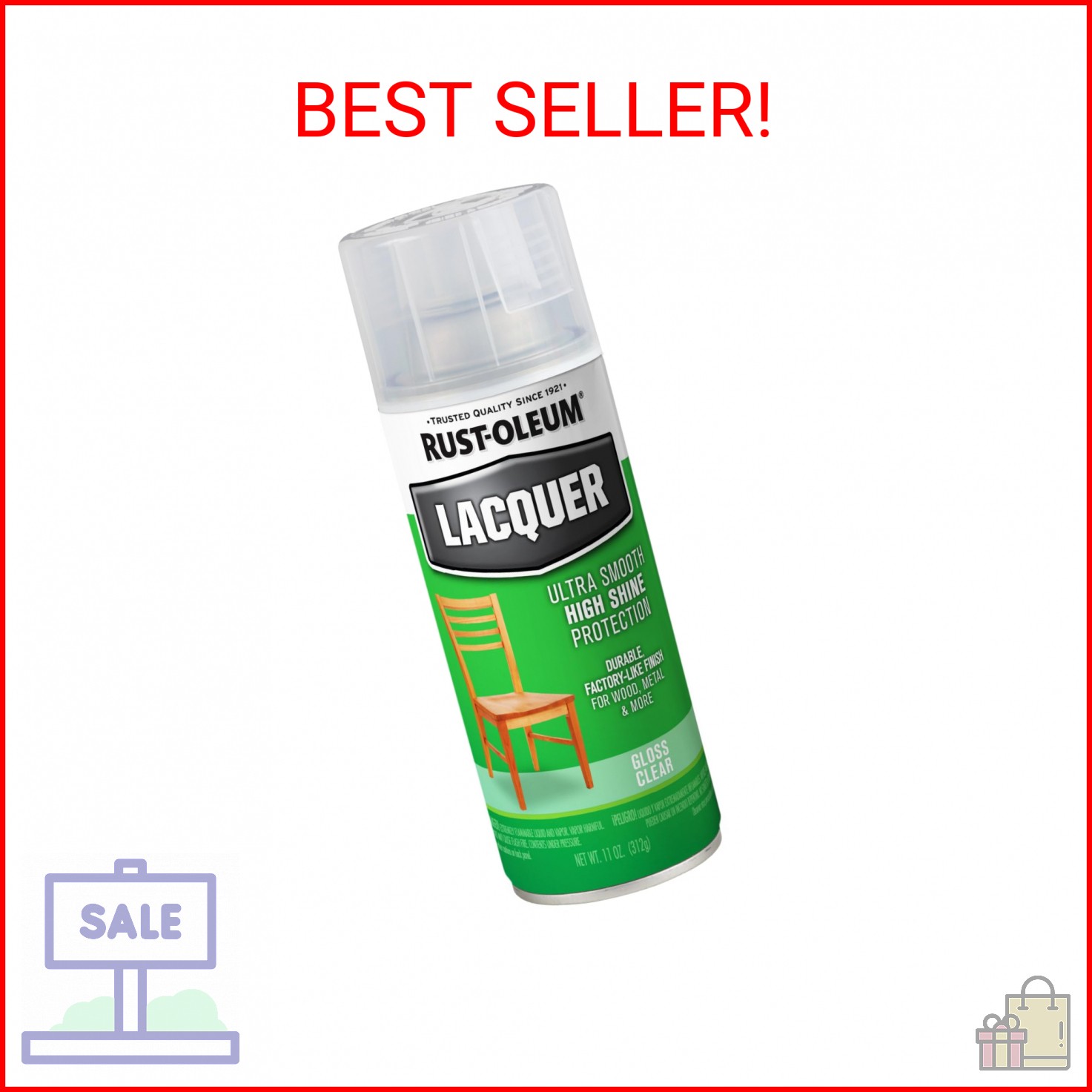 Rust-Oleum 1906830 Lacquer Spray, 11-Ounce, Gloss Clear (Packaging May Vary)