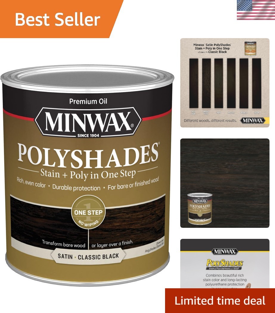 PolyShades Classic Black Wood Stain & Polyurethane Finish – Quart, Satin Sheen