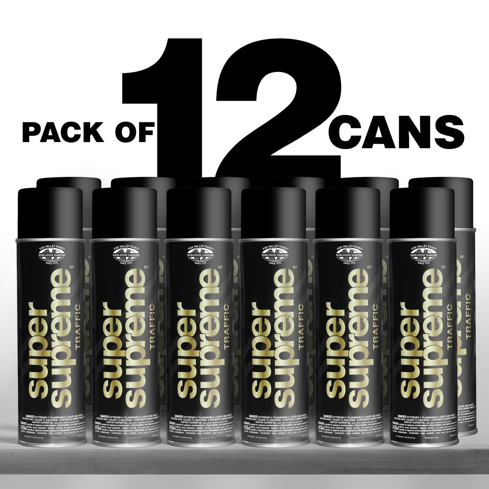 Fox Valley Super Supreme Traffic Marking Spray Paint – 18oz (12-Pack), Fast-D…