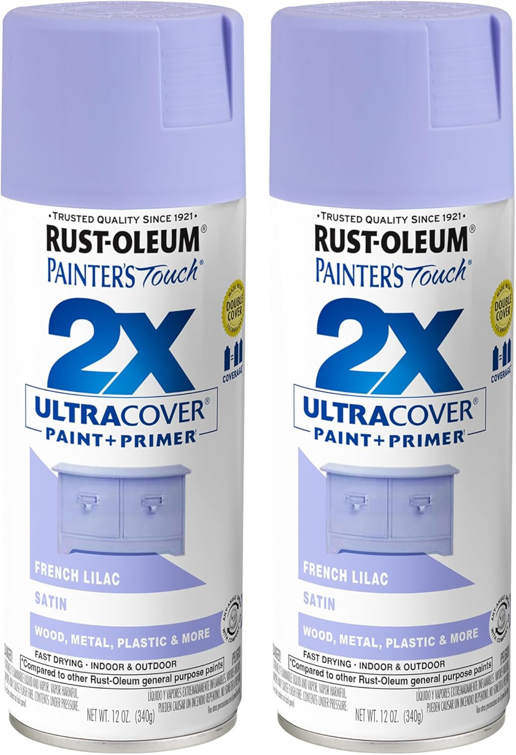 334068-2PK Painter’S Touch 2X Ultra Cover Spray Paint, 12 Oz, Satin French Lilac