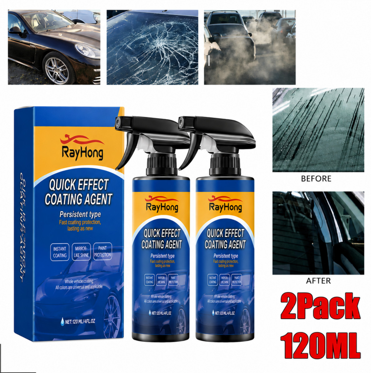 Car Quick Coating Spray, 2-Pack, Advanced Paint Protection, Vehicle Detailing Sh