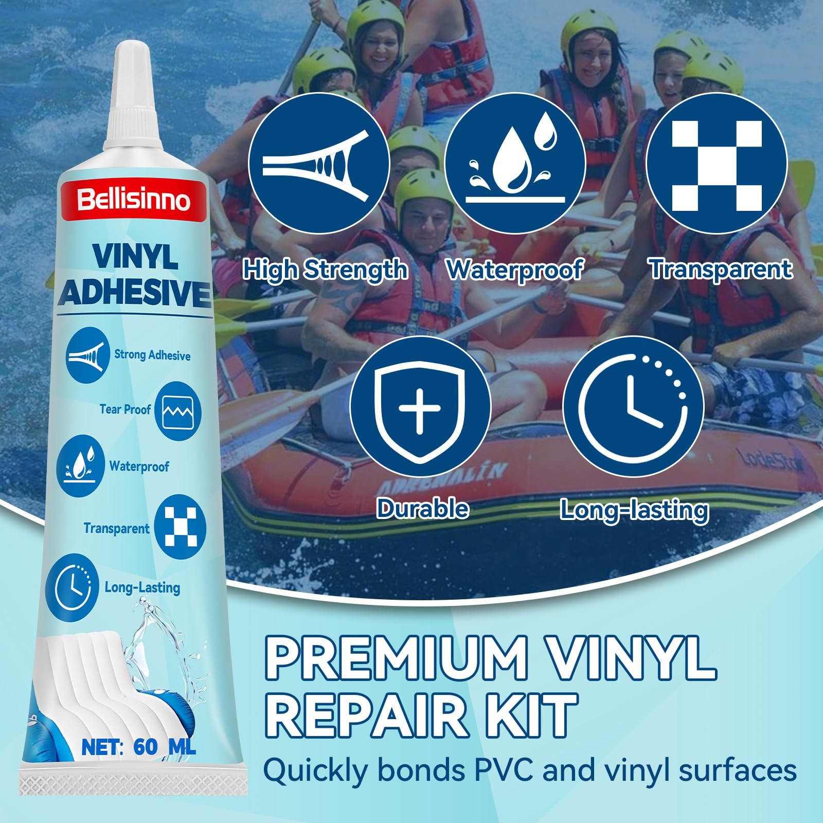 Bellisinno Air Mattress Patch Kit, Waterproof PVC Glue, 60ml, Clear