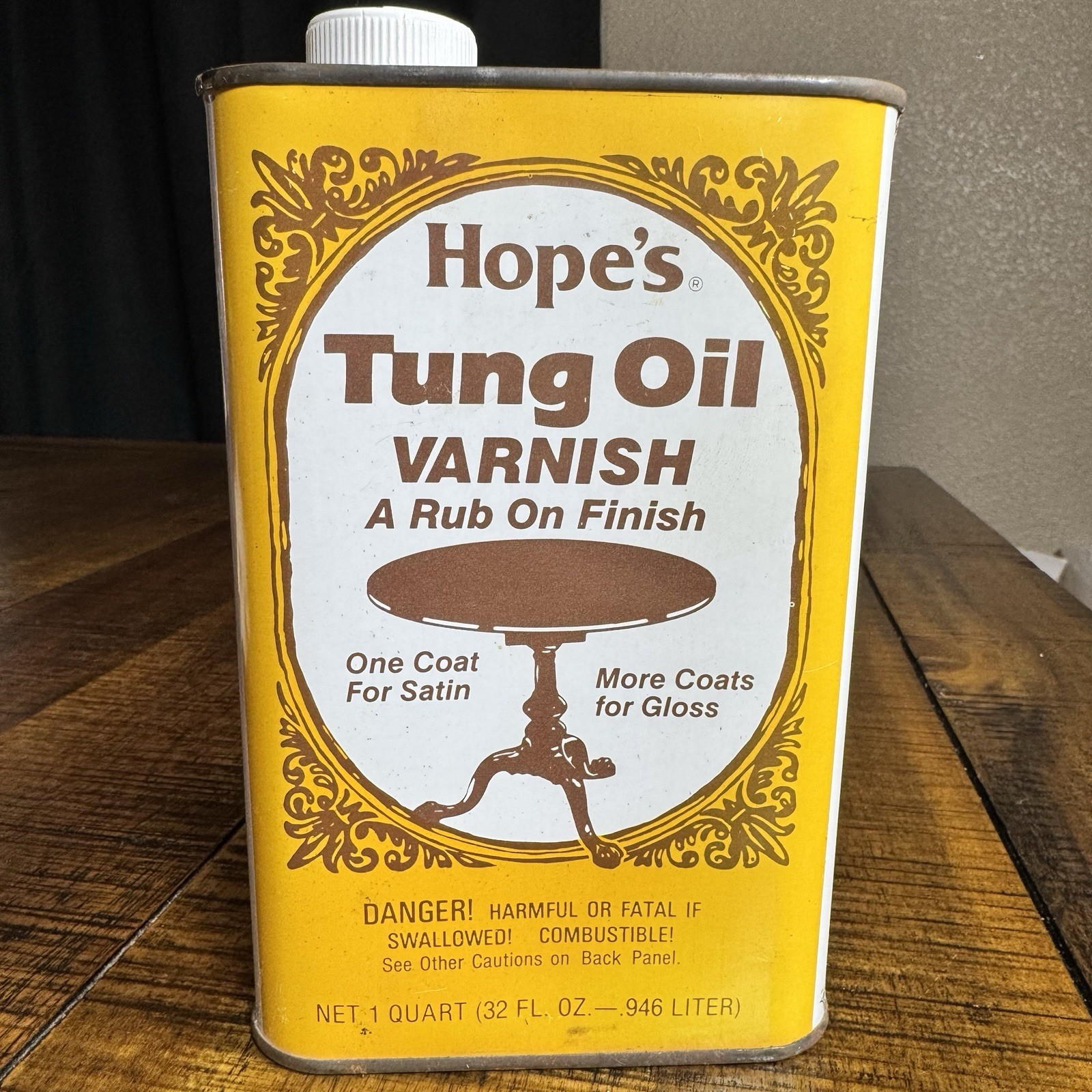 Vtg Hope’s Tung Oil Varnish Rub on Finish 1- Quart *26 Oz Remaining*