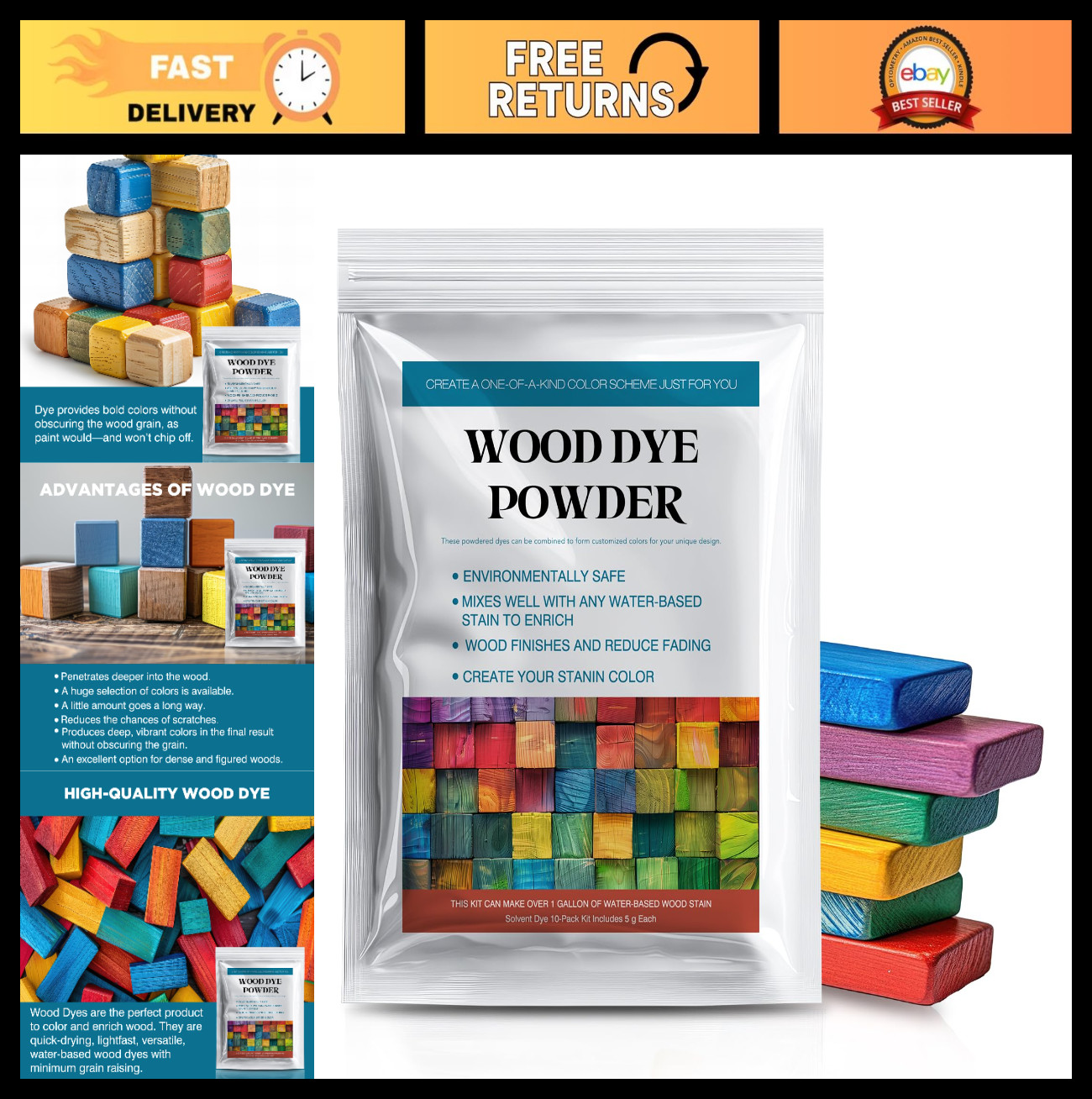 Fast Drying Wood Stain Powder – 10 Color Kit for Indoor/Outdoor Furniture & Craf