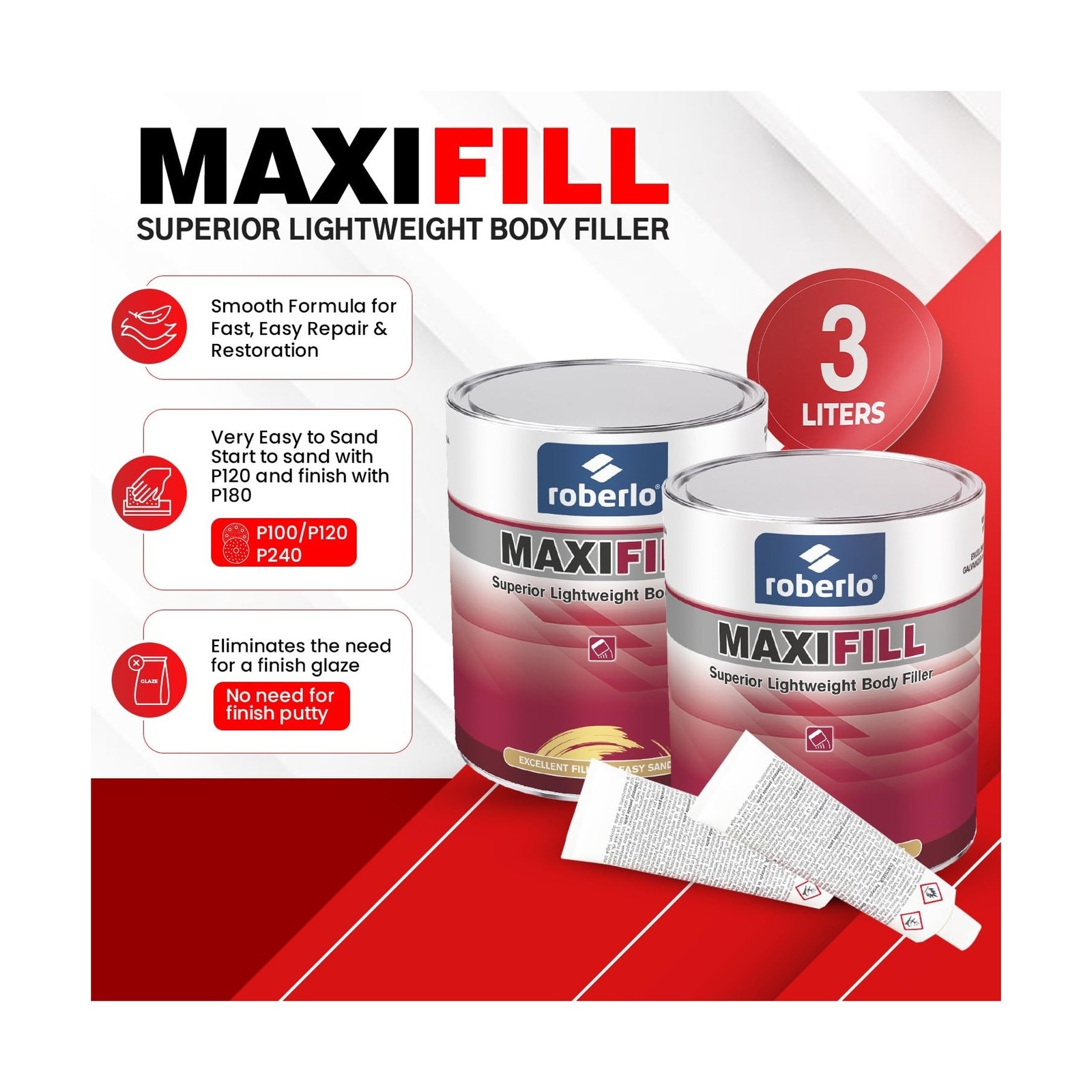 Roberlo Maxifill Superior Lightweight Body Filler – Easy Sanding & Paintab