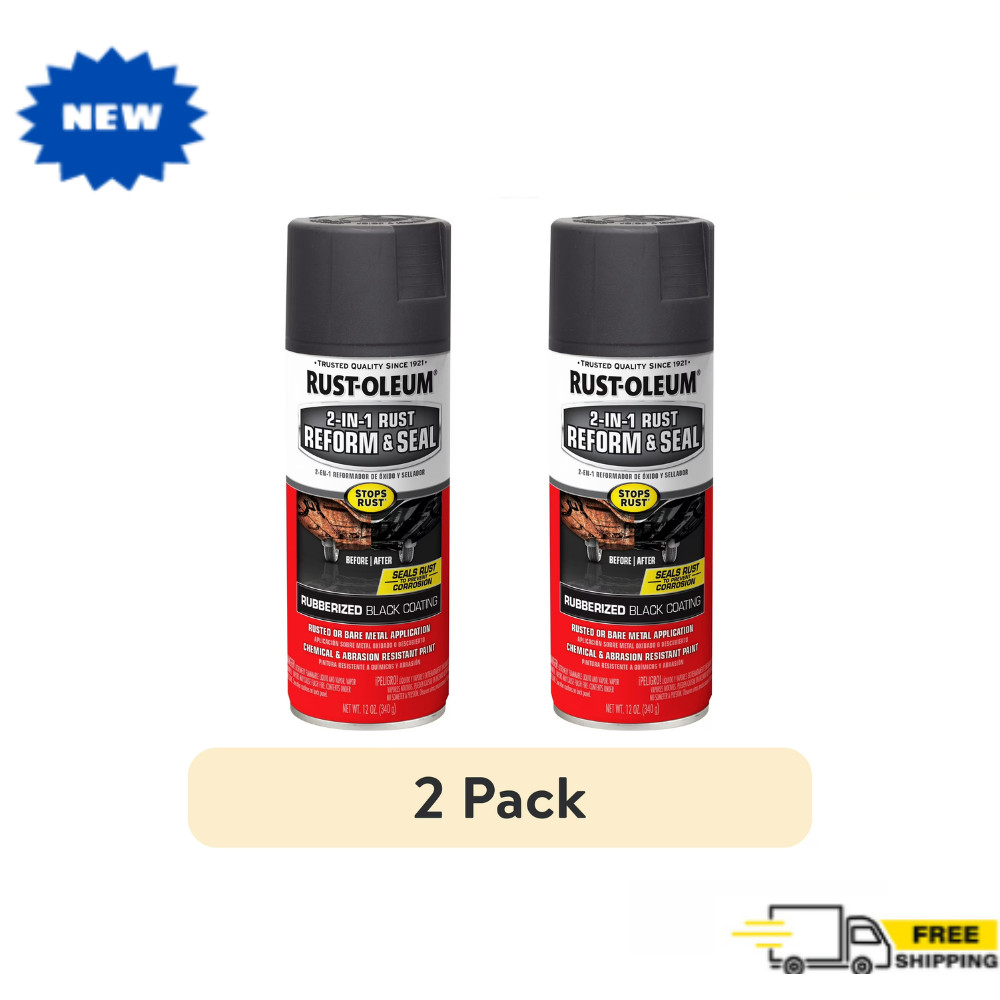 (2 Pack) Black, Rust-Oleum Stops Rust 2 In 1 Rust Reform and Seal Spray, 12 Oz