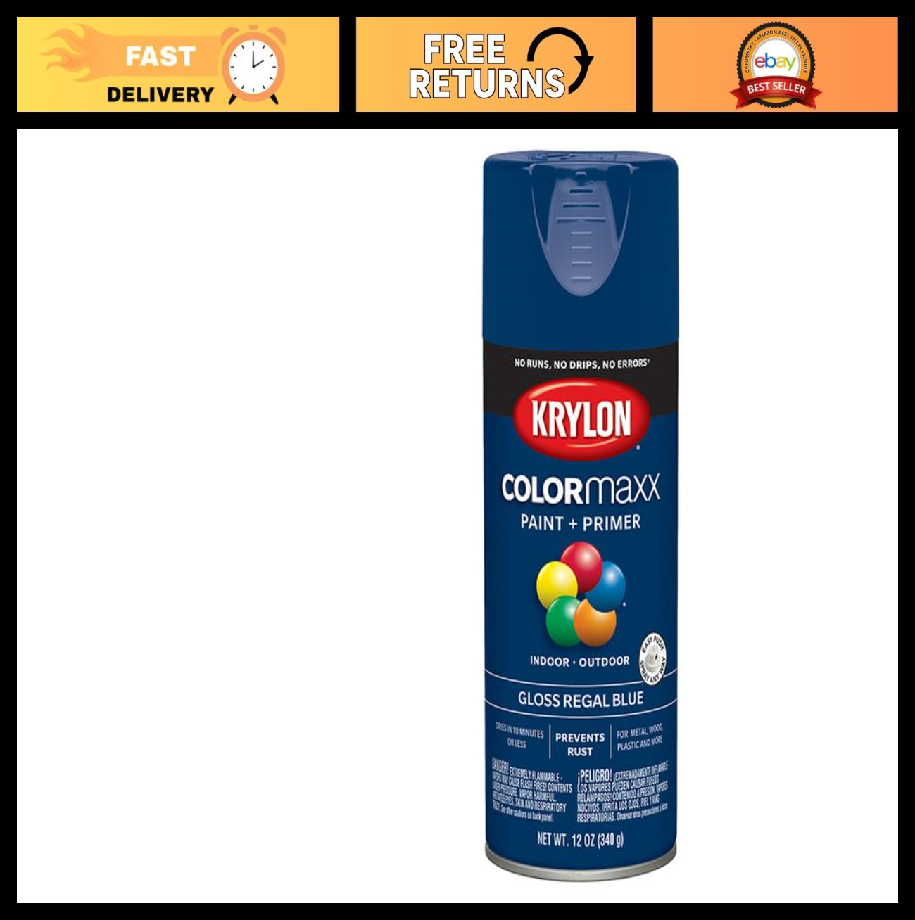 12 oz Regal Blue Spray Paint & Primer – 6-Pack, Gloss Finish, Indoor/Outdoor Use