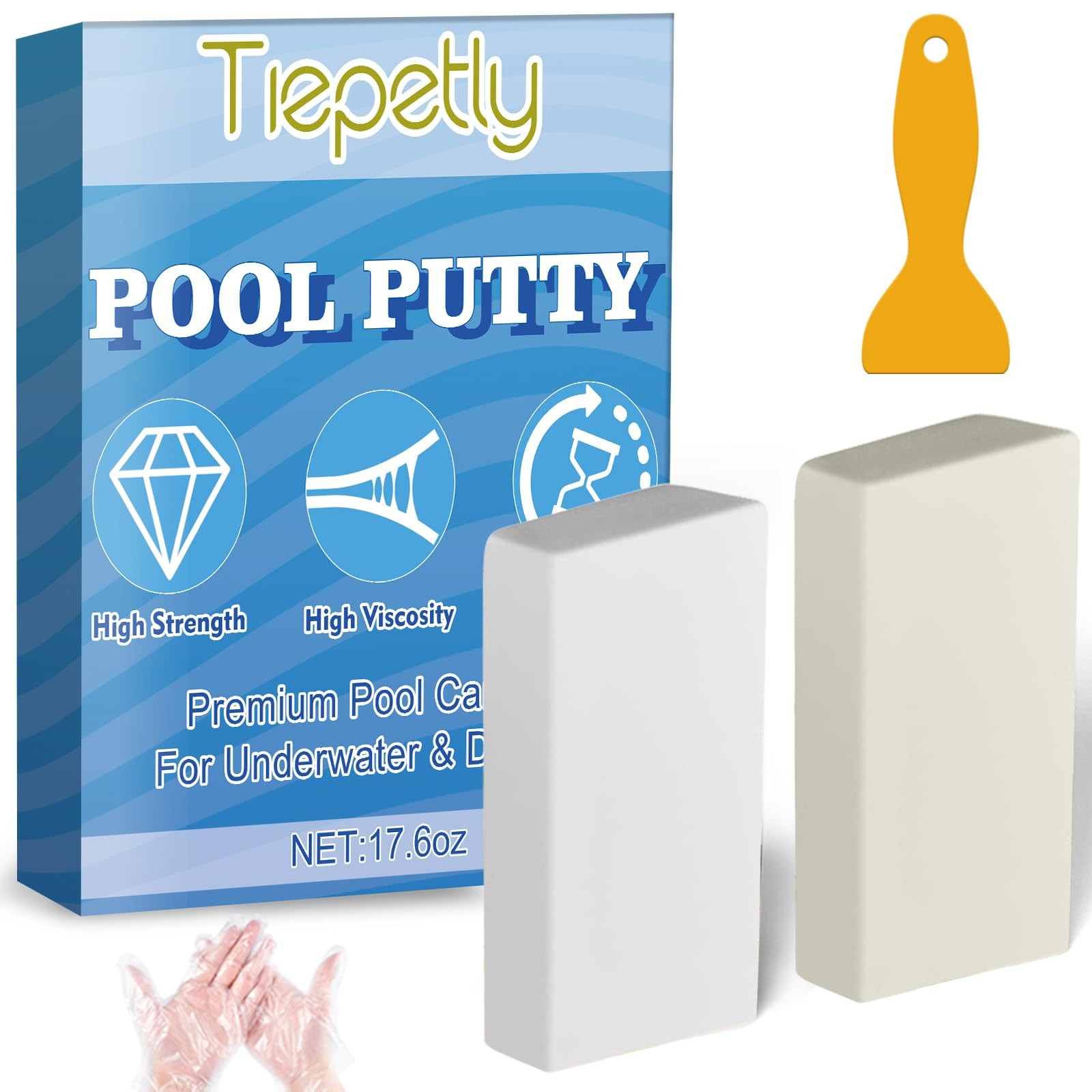 Tiepetly Pool Putty for leaks Underwater, 2 Part Epoxy Set, 17.6oz, 1