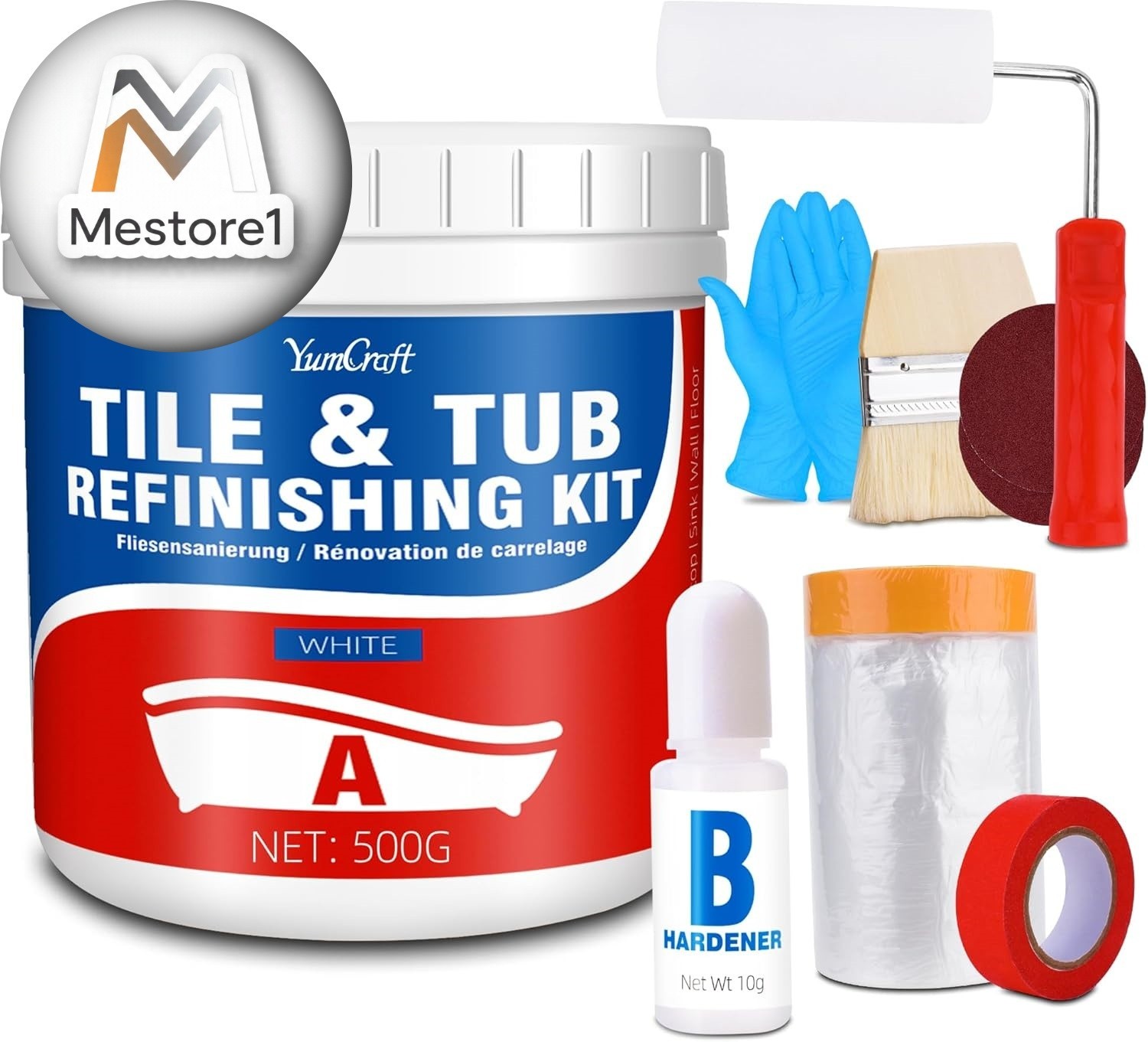 Tub and Tile Refinishing Kit, 17oz/500g Tile Paint with Tools and Hardener