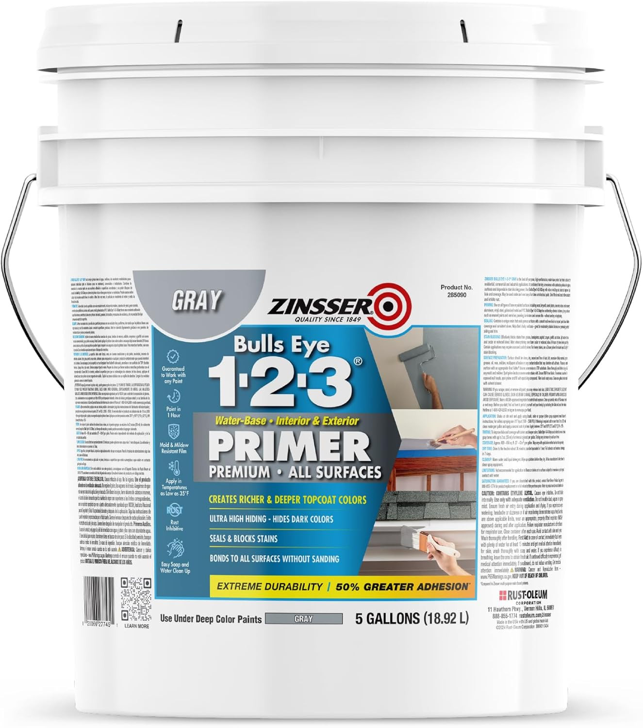 285090 Bulls Eye 1-2-3 Water-Base Primer, 5 Gallon, Gray
