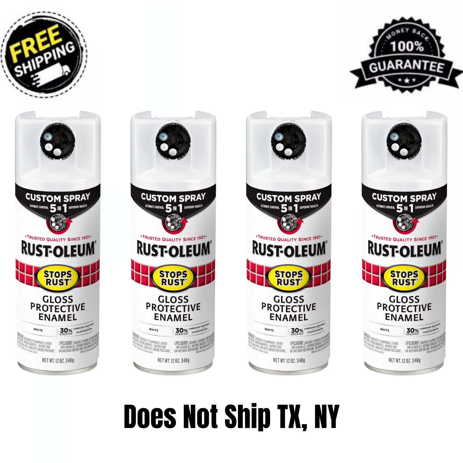 (4 Pack) Rust-Oleum Stops Rust Custom 5 in 1 Gloss White Spray Paint 12oz 376886