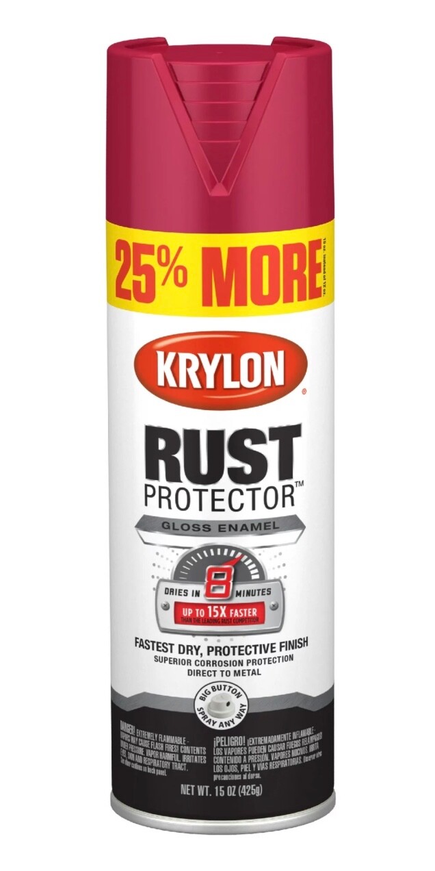 Krylon Rust Protector Enamel Spray Paint for Metal, Gloss Classic Red, 15 Oz.