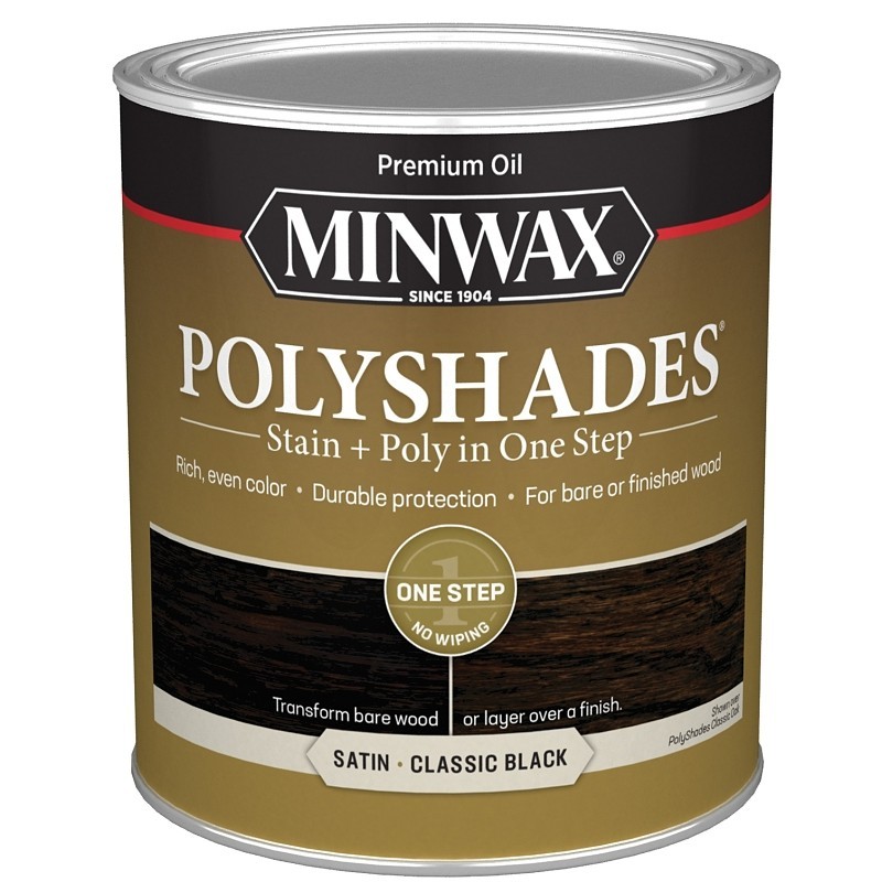 Minwax 613950444 Waterbased Polyurethane Stain, Satin, Liquid, Classic Black, 1