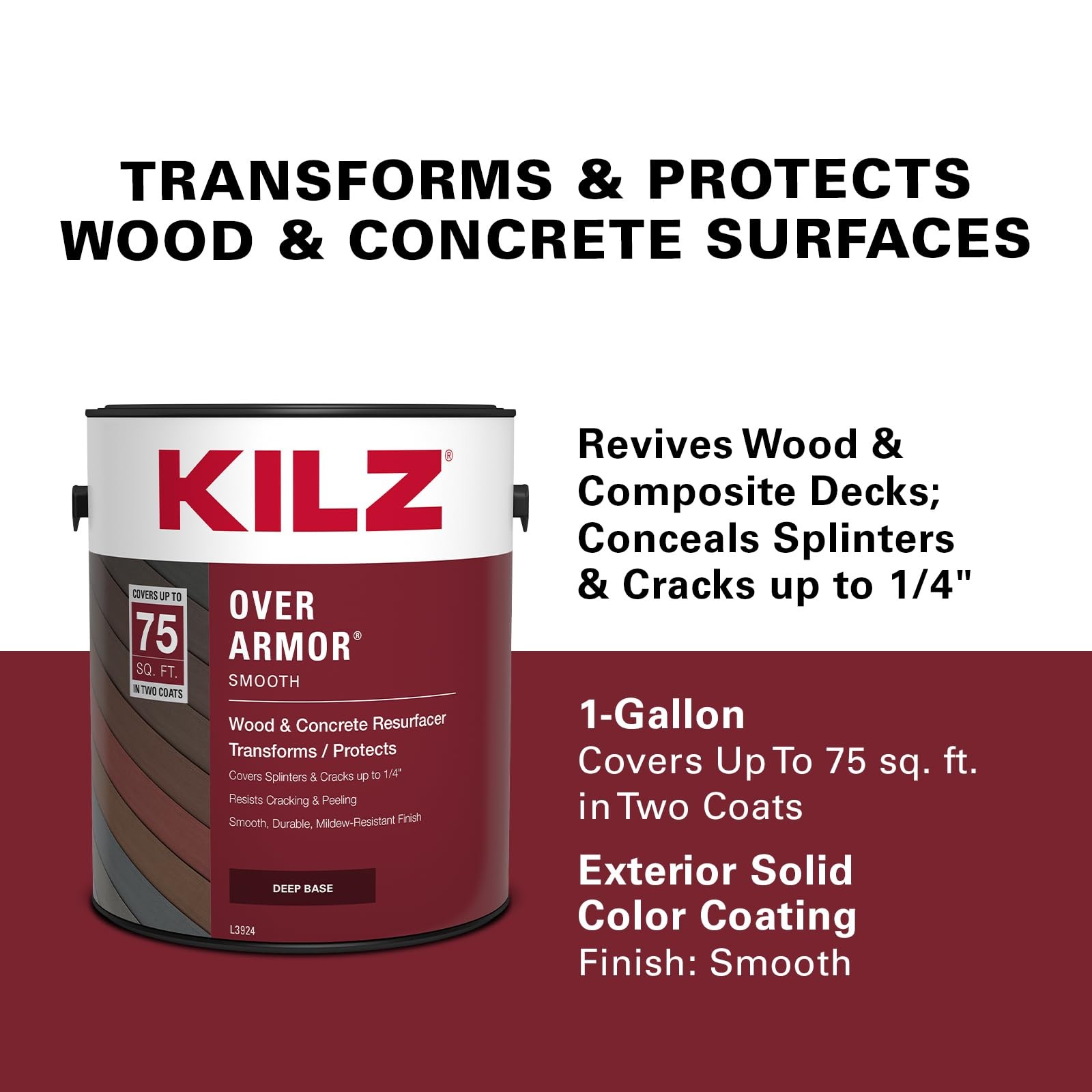 KILZ Over Armor Smooth Solid Coating 128 Fl Oz (Pack of 1), Rustic Cherry