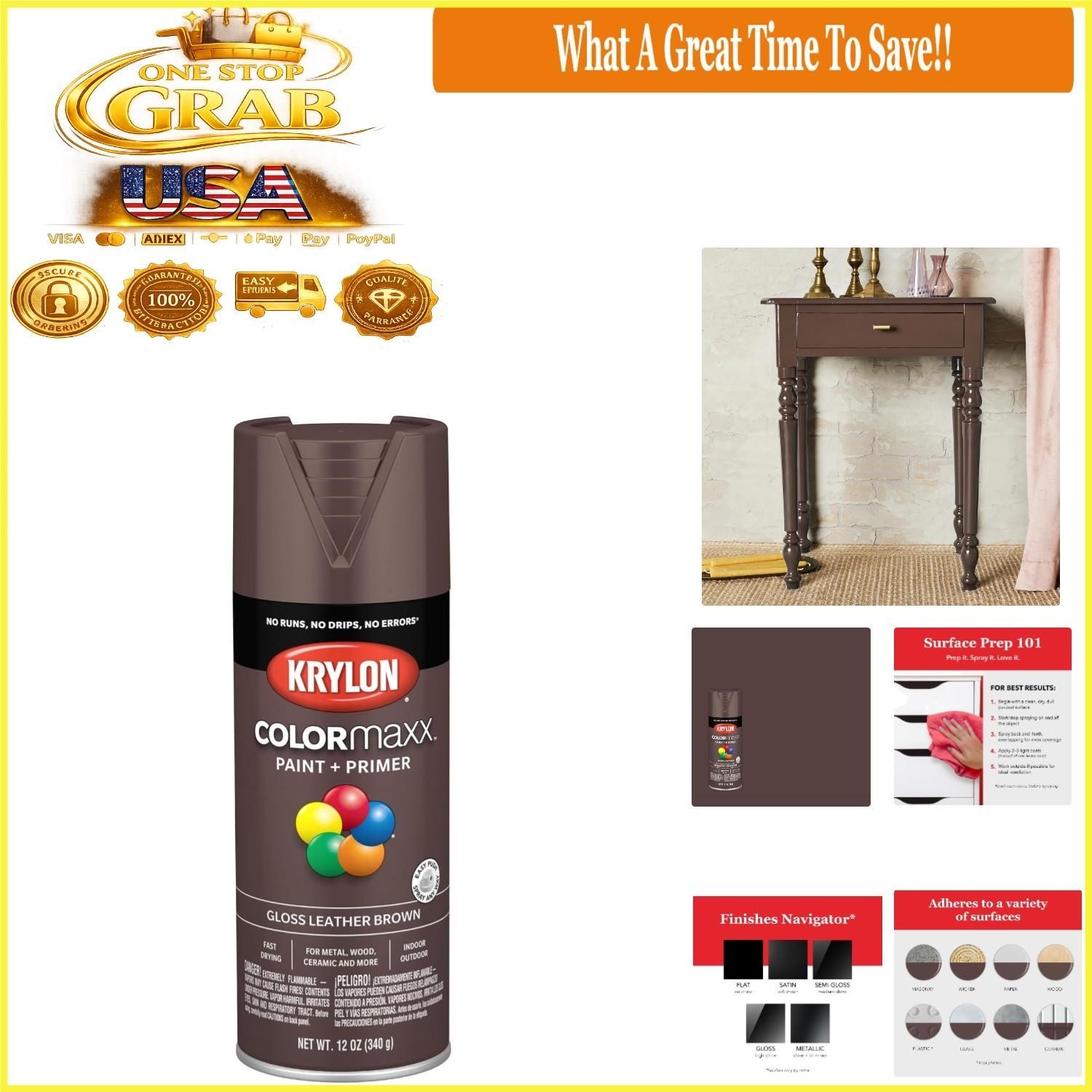Krylon Colormaxx Spray Paint Primer Gloss Leather Brown 12 Oz Indoor Outdoor