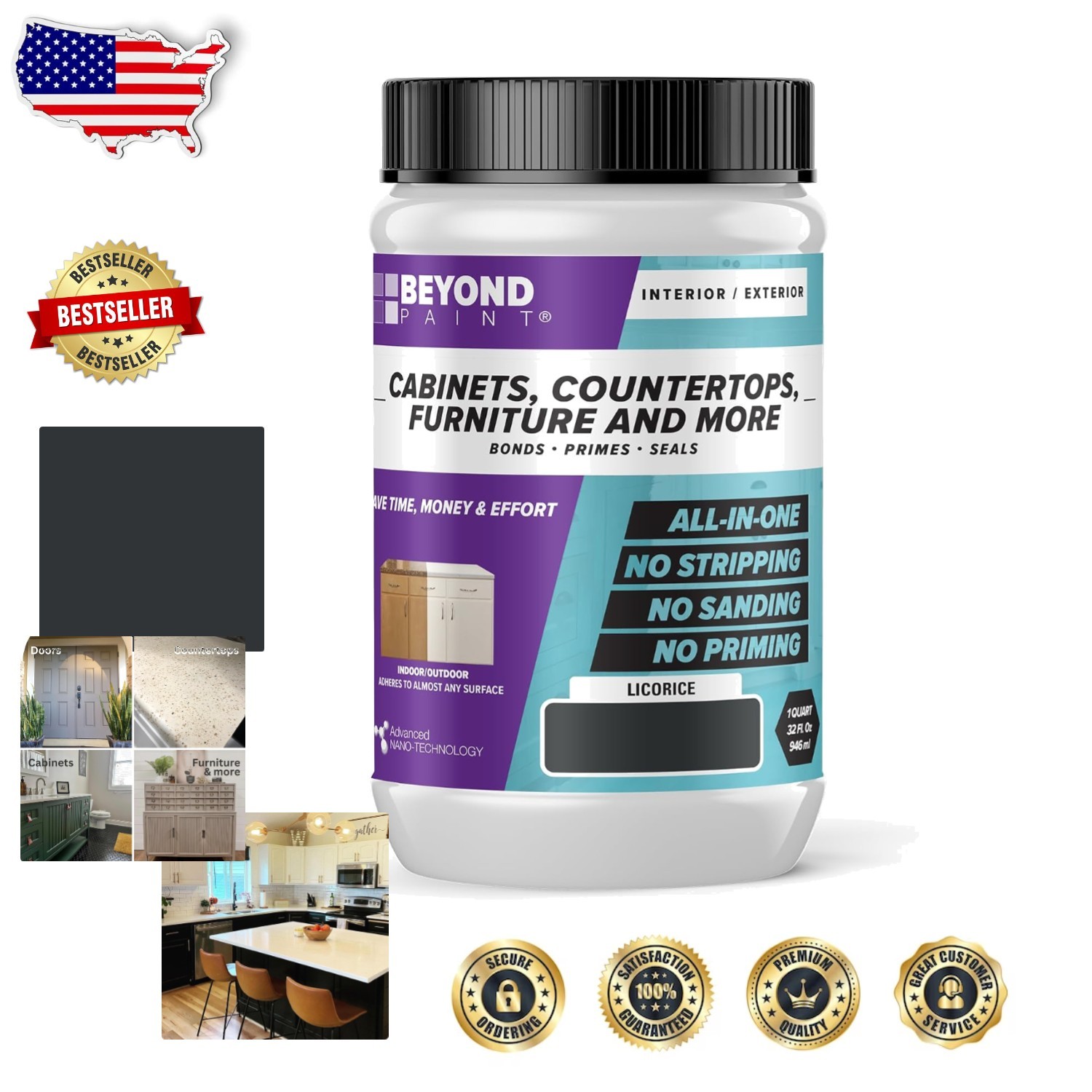 Furniture Paint Quart Licorice All-in-One Chip Crack Fade Resistant