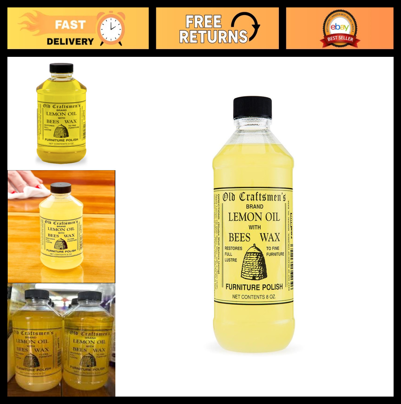 Lemon Oil Beeswax Wood Furniture Polish – 8oz Natural Cleaner & Conditioner