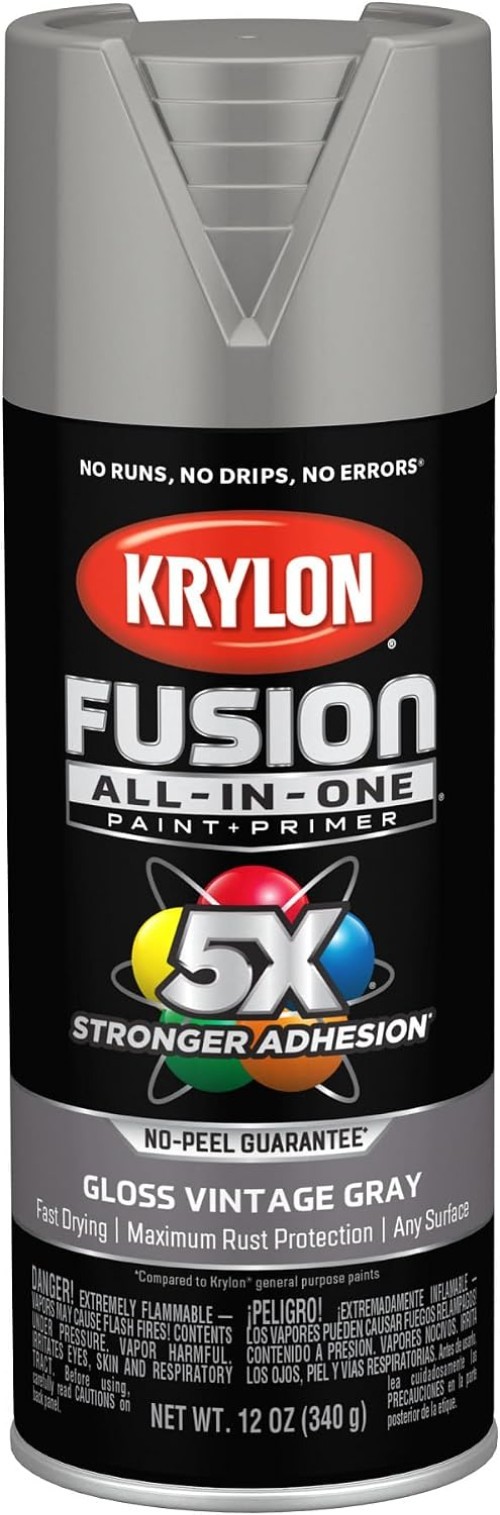Durable Rust Resistant Spray Paint in Gloss Vintage Gray, 12oz – Indoor/Outdoor