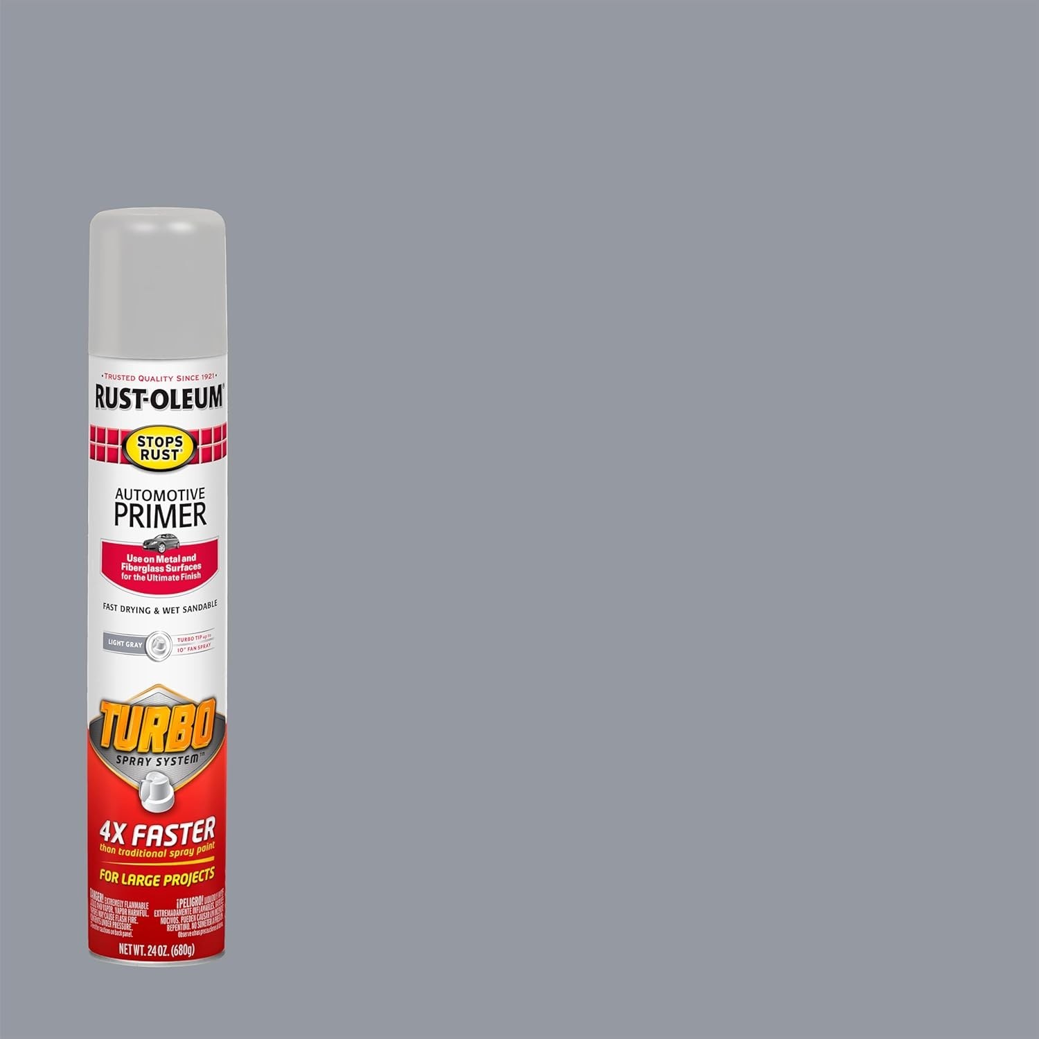 Rust-Oleum 393379 Stops Rust Turbo Automotive Primer Spray, Flat Light Gray 24oz