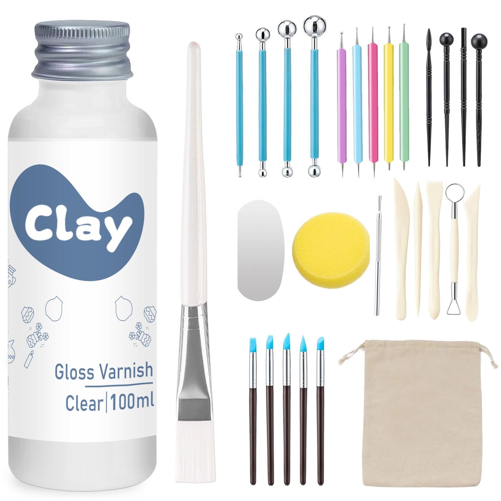 29PCS Air Dry Clay Glaze with Sculpting Tools Kit, Clay Varnish Sealant for H…