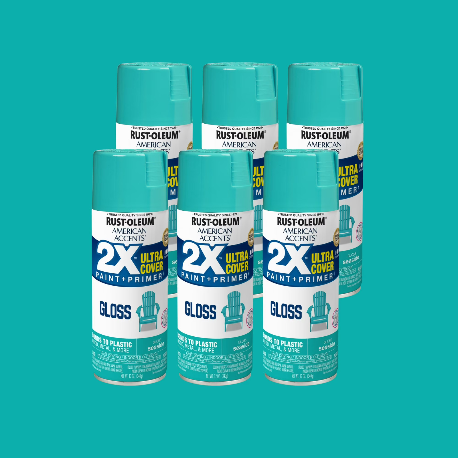6 Pack, Seaside Rust-Oleum American Accents 2X Ultra Cover Gloss Spray Paint-327