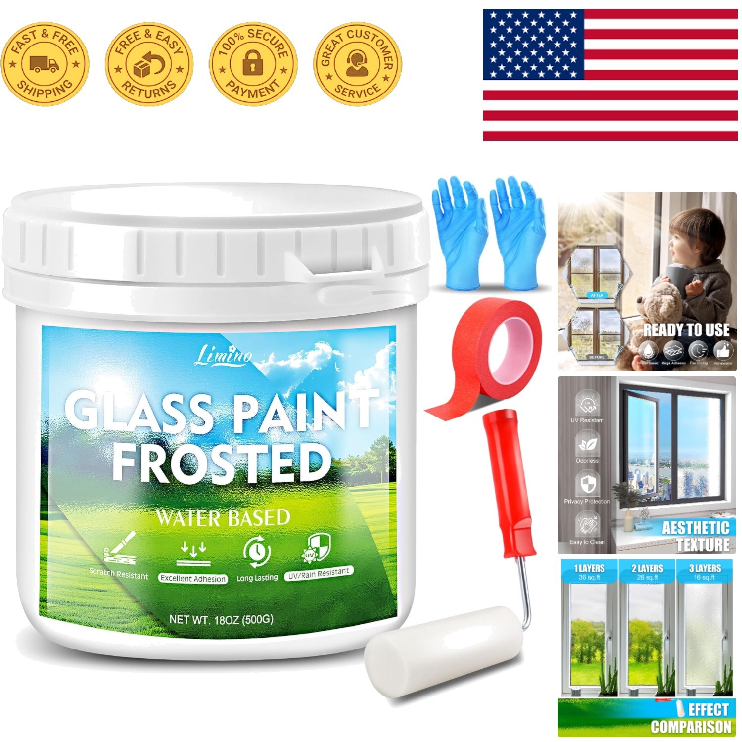18oz Frosted Glass Window Paint – Low Odor, Easy Application & UV Resistant