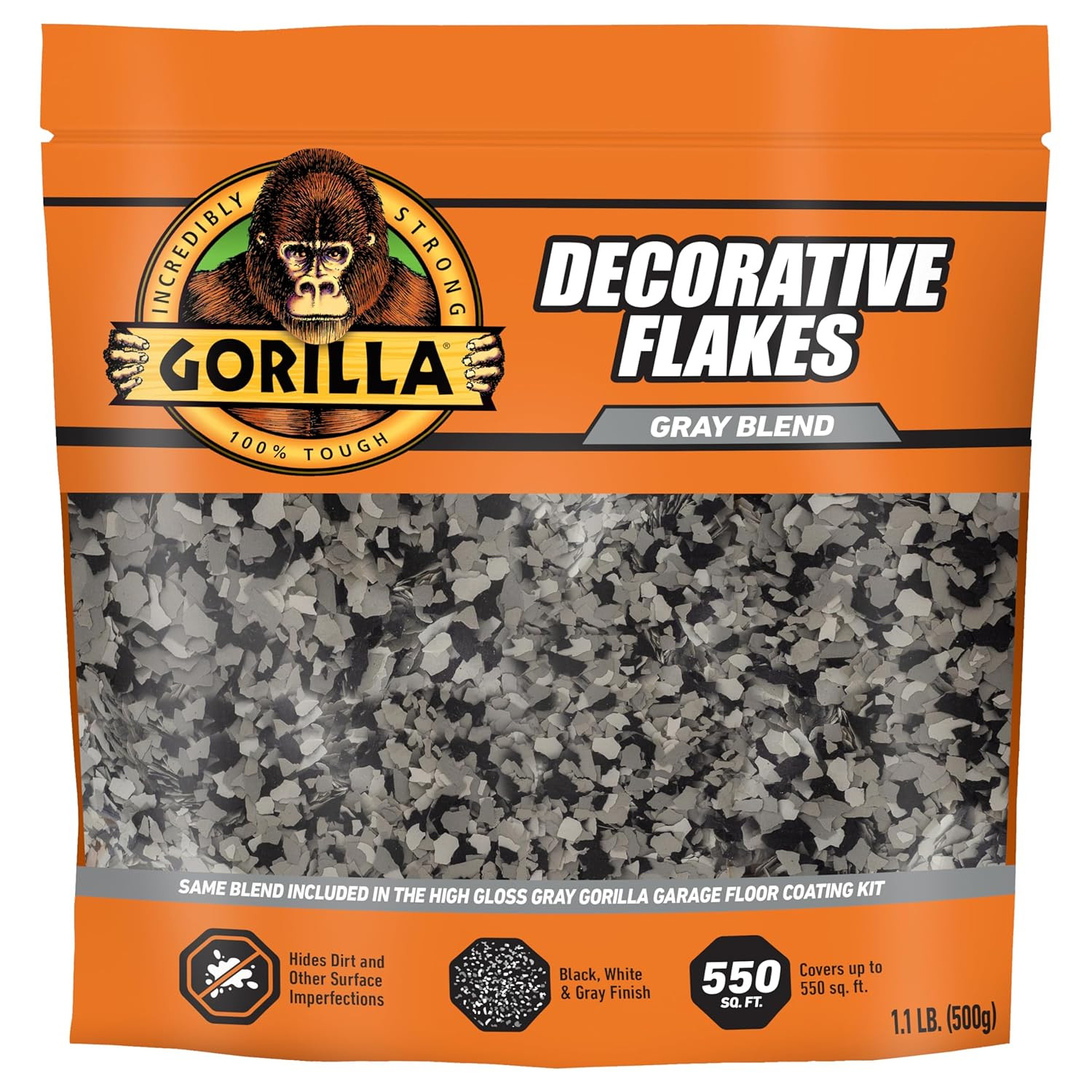 Gorilla Floor Coating Flakes Gray Black White Blend Covers 550 SqFt