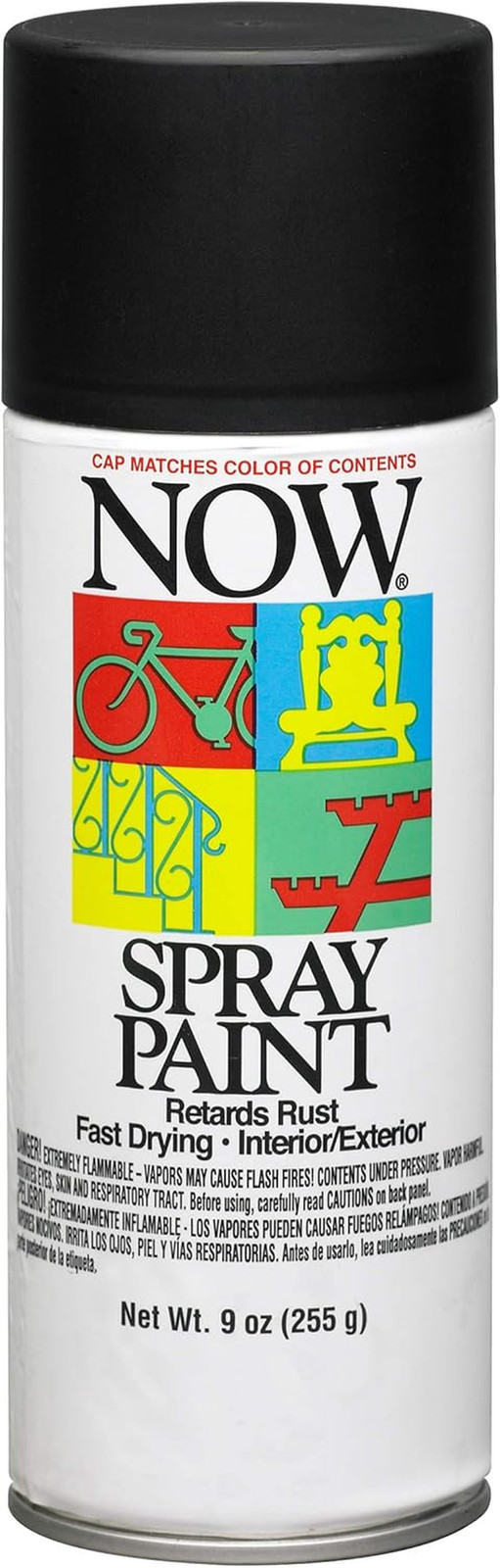 NOW Spray Paint, Flat, Black, 9 Oz
