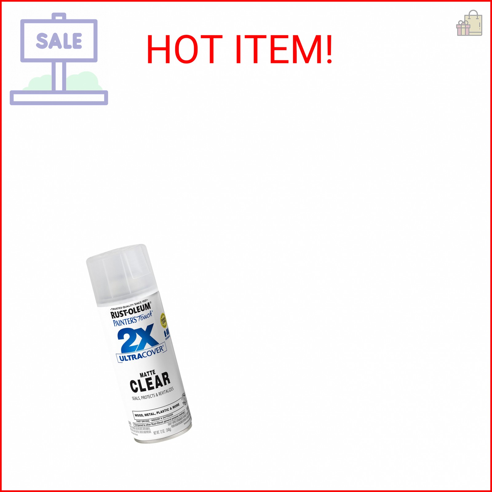Rust-Oleum 249087 Painter’s Touch 2X Ultra Cover Spray Paint, 12 oz, Matte Clear