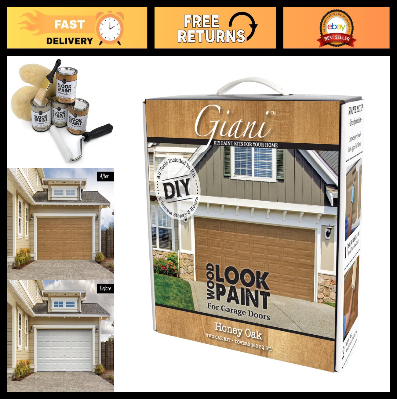 Wood Look Garage Door Paint Kit – Honey Oak Finish, Easy Application, Durable Co