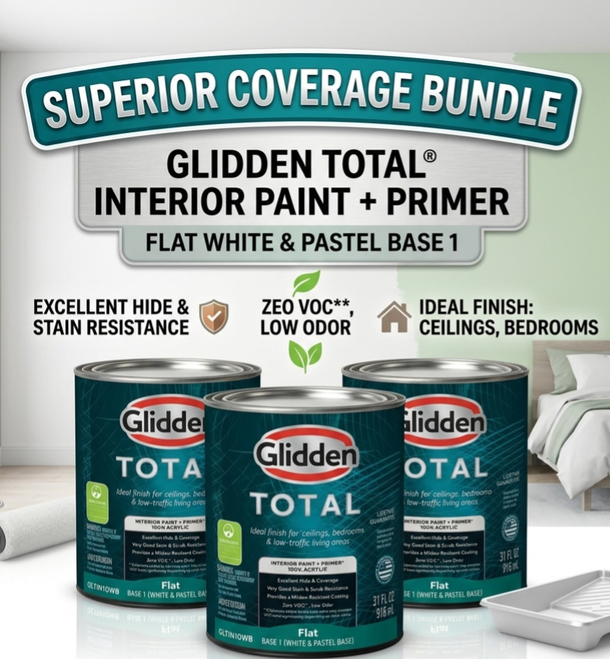 Glidden Total Interior Paint + Primer Flat White & Pastel Base 31 fl oz Set of 3