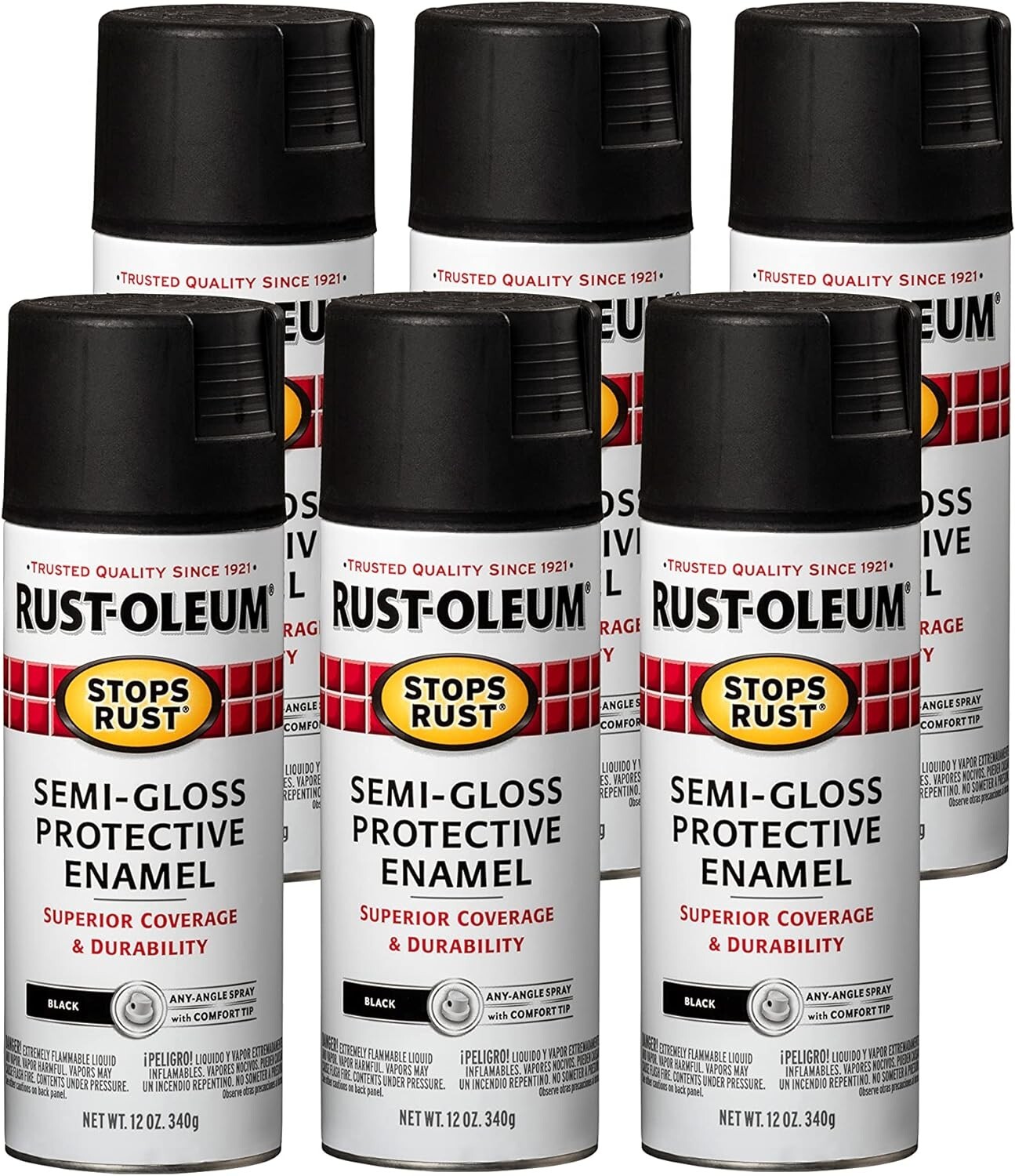 Rust-Oleum Stops Rust Spray Paint, Semi-Gloss Black, 12 Ounce (Pack of 6)