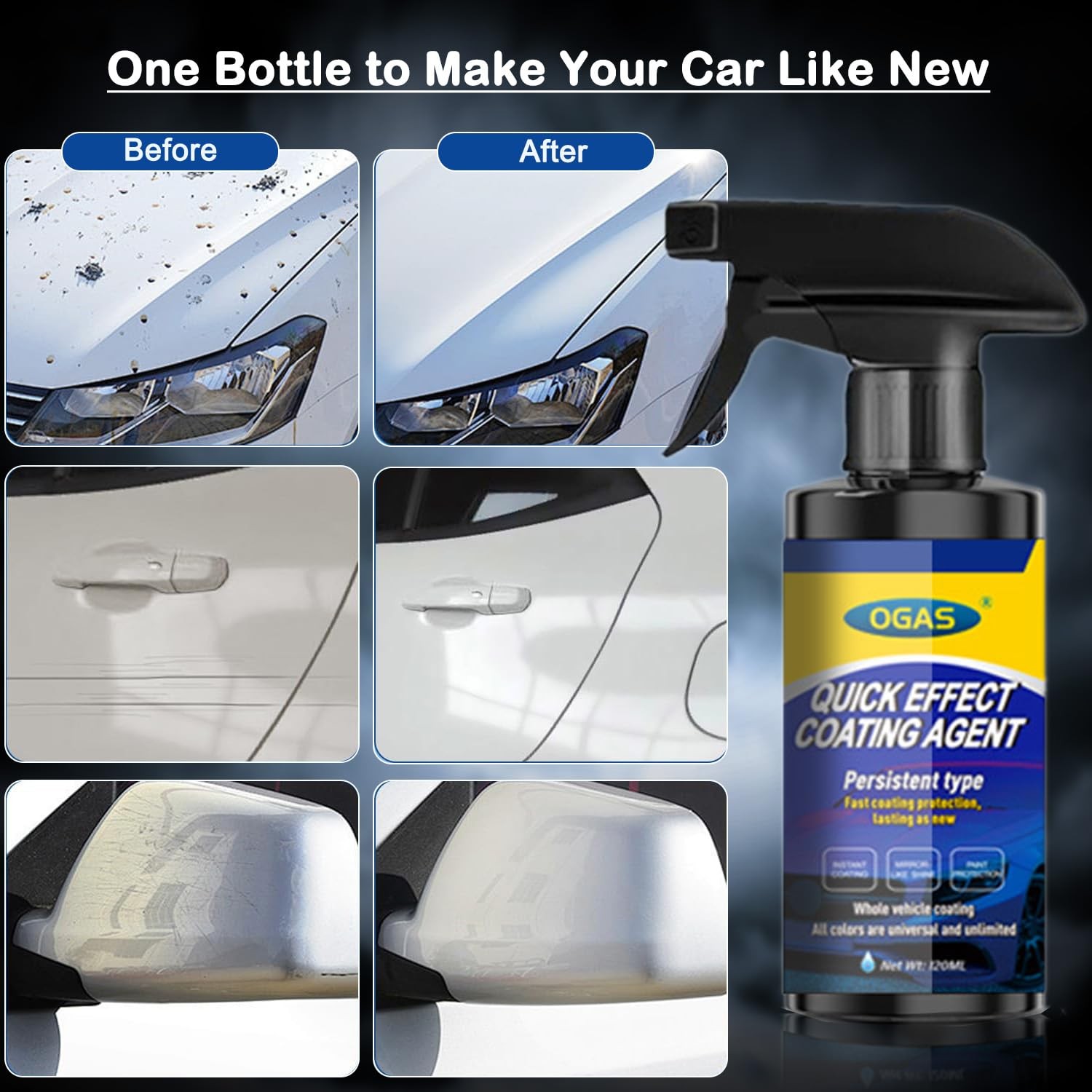Car Coating Spray, Quick Effect Ceramic Coating Agent for Car Wax Polish Paint S