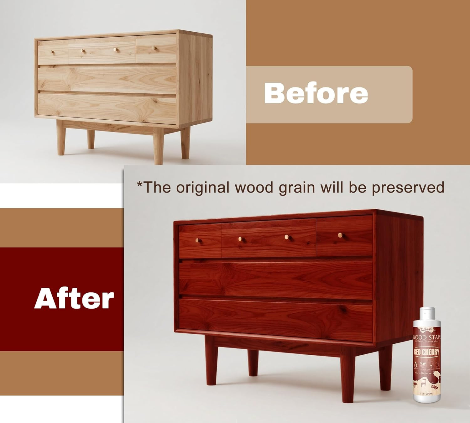 Wood Stain, 8.5Oz/250Ml Water Based Wood Stain for Indoor and Outdoor Furniture