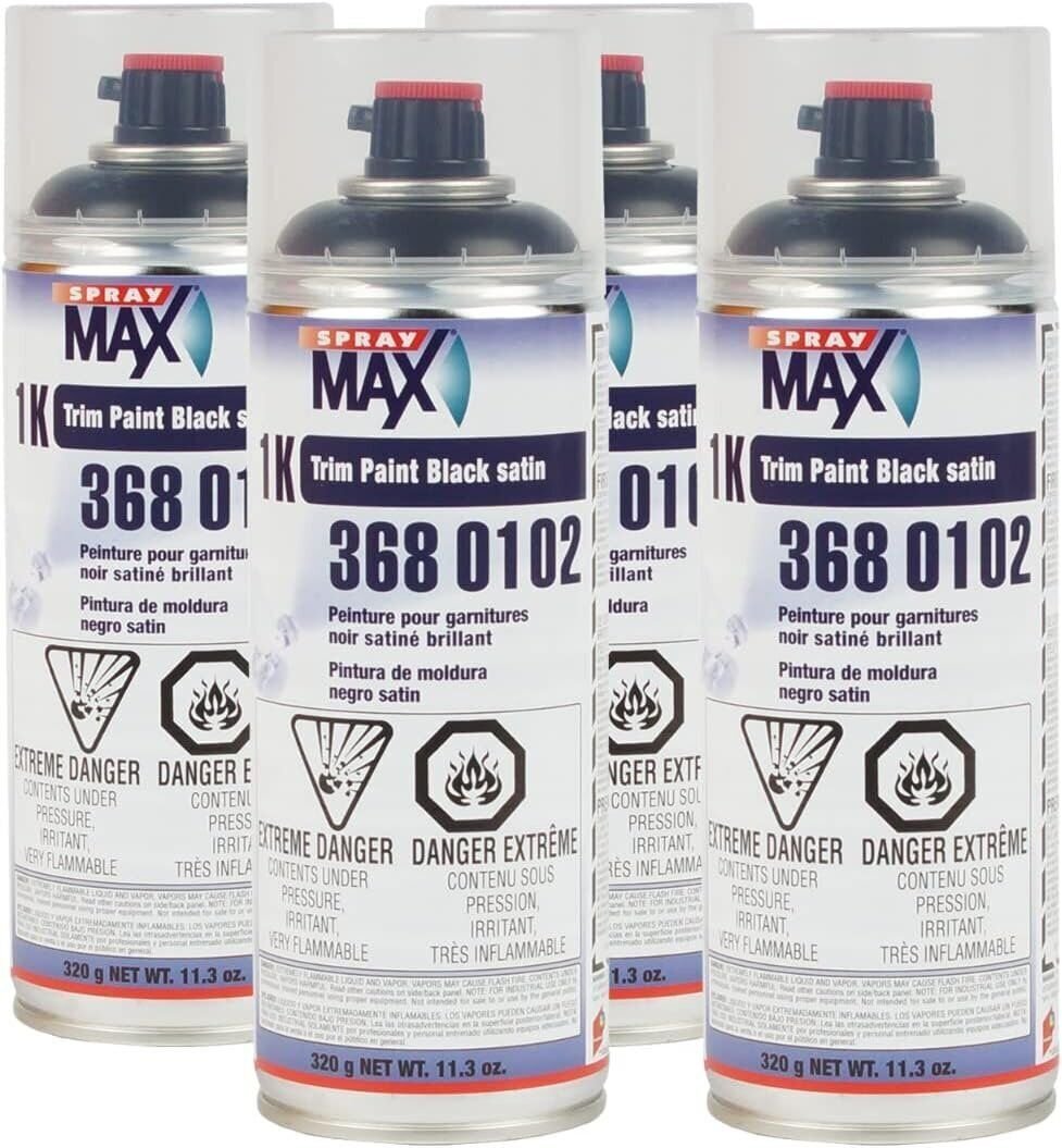 SprayMax 3680102 1K Trim Paint Black Satin 11.3 Oz. Aerosol (4/Pack)