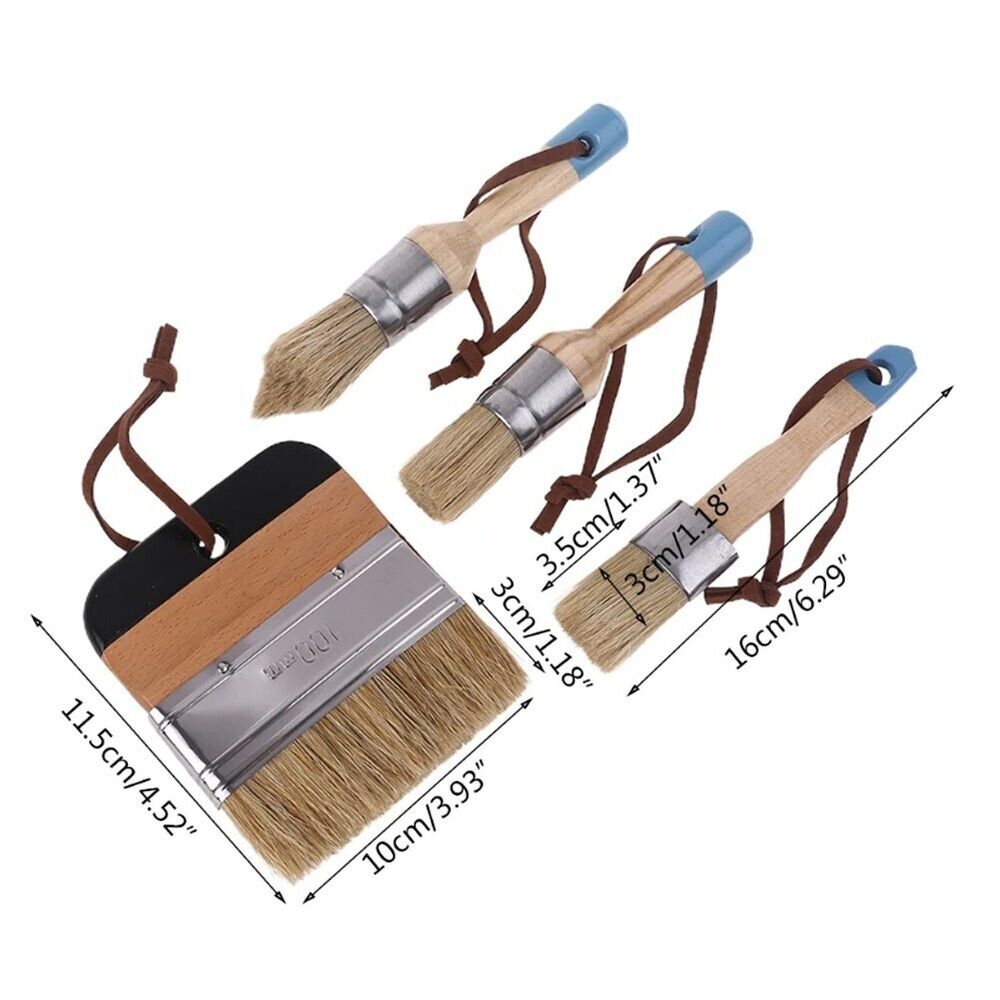 4Pcs Round Flat Pointed Wide Chalk Paint Wax Brush Set with Strap Soft Bristle