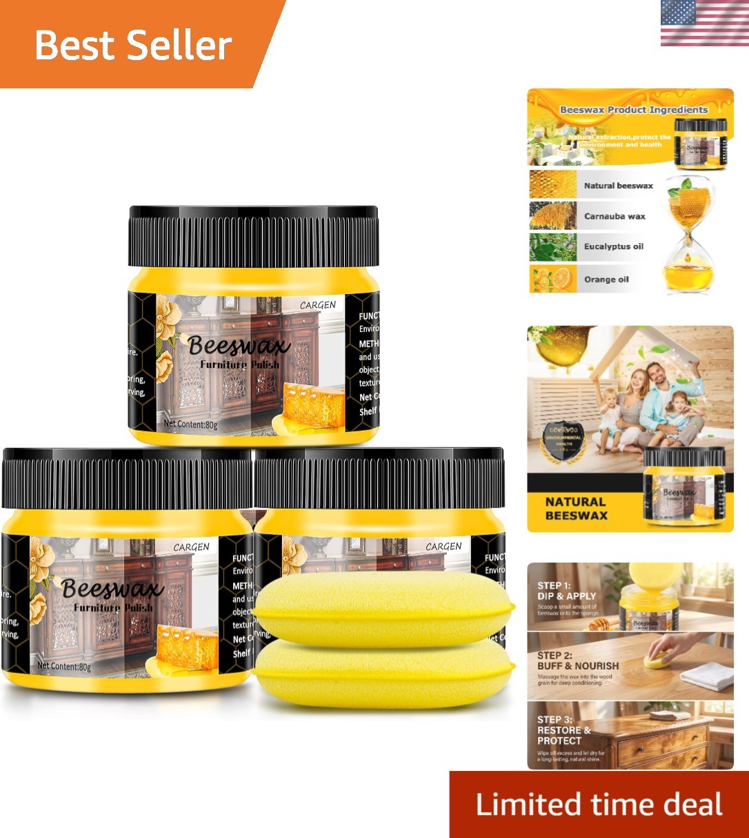 3 PCS Natural Beeswax Furniture Polish – The Ultimate Wood Care Solution