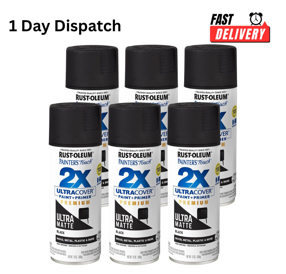 Rust-Oleum 331182 Painters Touch 2X Spray 12oz Black 6PK