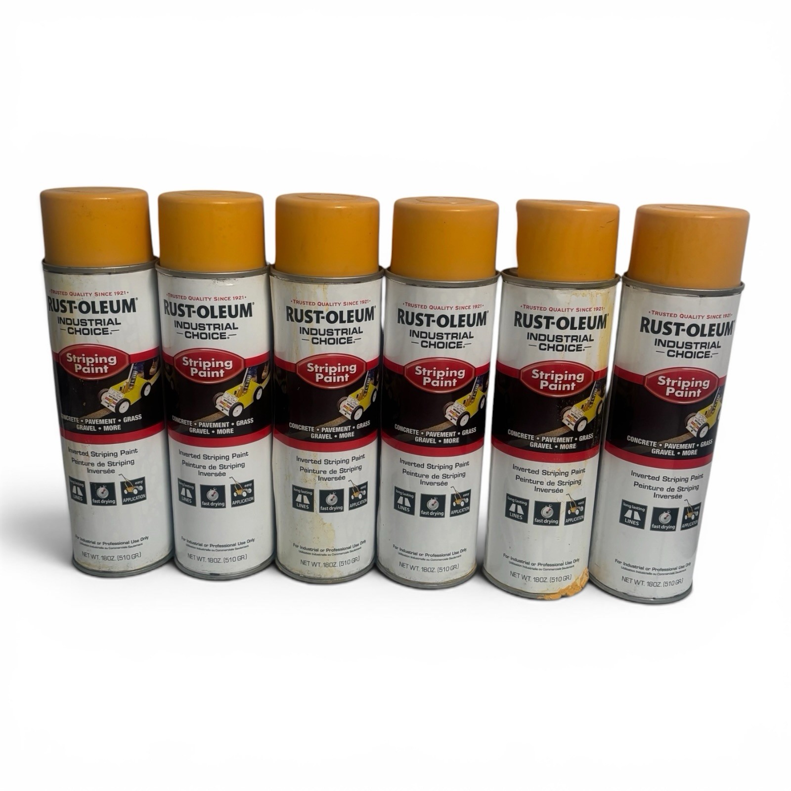 6-Pack Rust-Oleum P5719D Yellow Inverted Striping Spray Paint 18oz