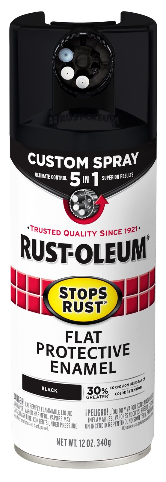 Rust Oleum Stops Rust Protective Enamel Spray Paint 12oz Flat Black 5 in 1 Dial