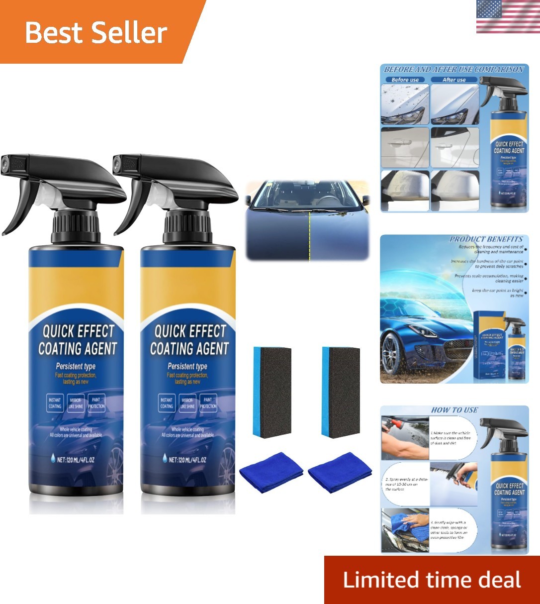 Car Quick Coating Spray, 2-Pack, Advanced Paint Protection, Vehicle Detailing Sh