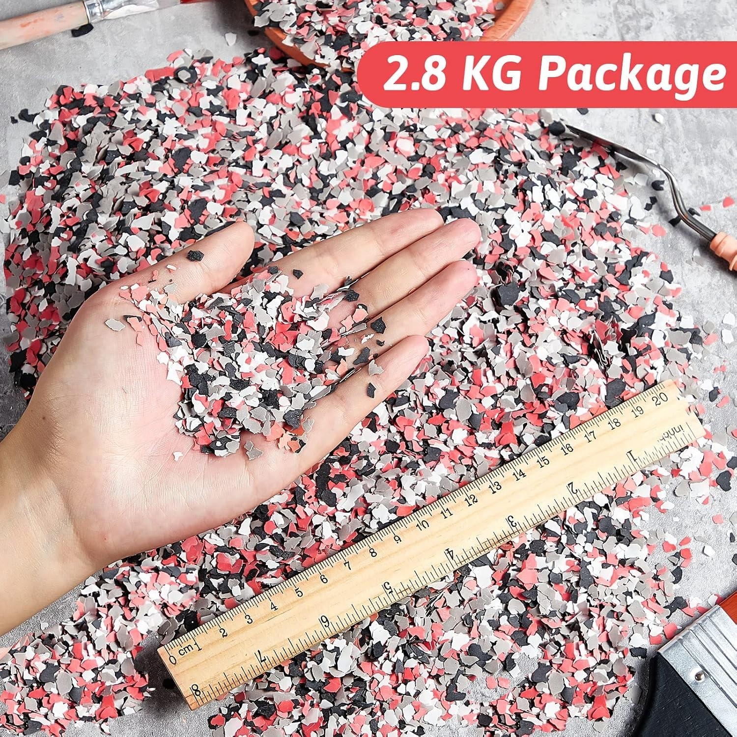 Versatile 2.8 Kg Epoxy Flakes in Black, White, Grey, Red for Elegant Surfaces