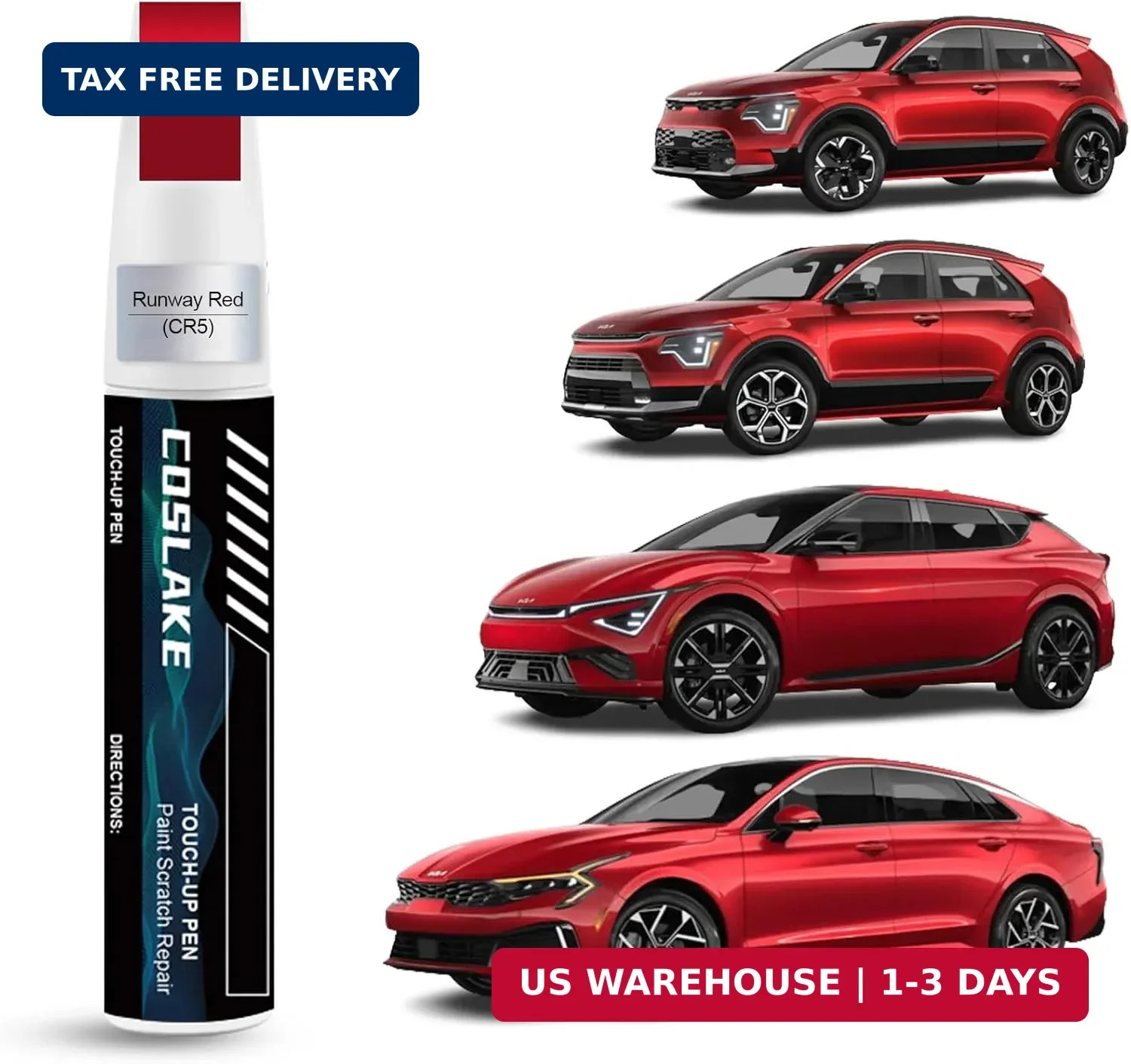 Car Touch Up Paint(Runway Red(CR5)) for Kia, Car Paint Scratch Repair Kit, Quick