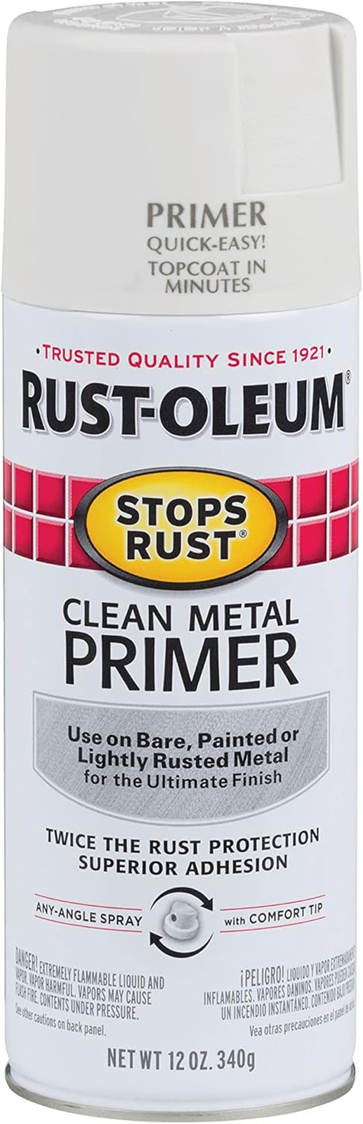 Rust-Oleum 7780830 Stops Rust Clean Metal Primer Spray, 12 Oz, Flat White