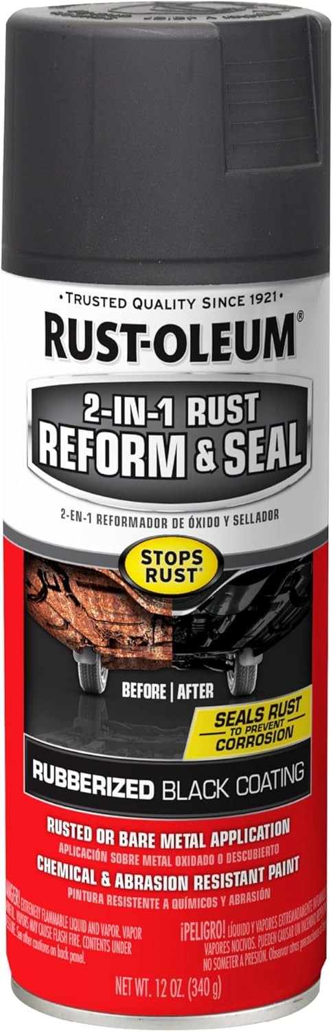Rust-Oleum 344713 Automotive 2-In-1 Rust Reform & Seal Spray, 12 oz, Flat Black