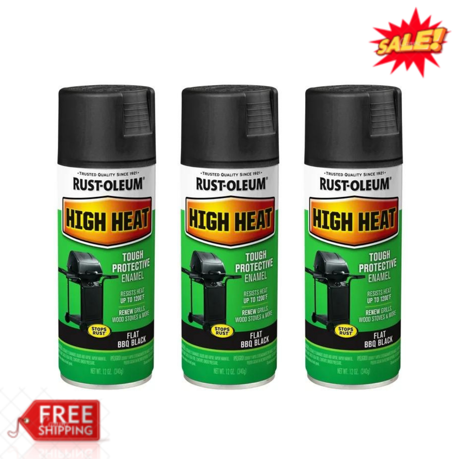 Rust-oleum High Heat Bar-B-Que Black Flat Spray Paint 12 Oz (Pack of 3)