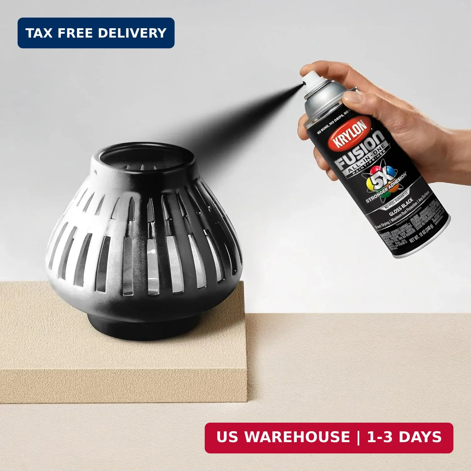 Krylon Fusion All-In-One Spray Paint for Indoor/Outdoor Use, Gloss Black , 12 Oz