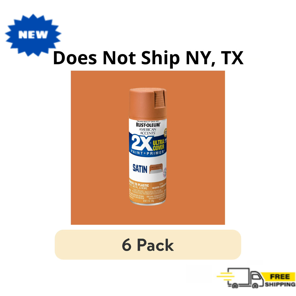 6 Pack Rust-Oleum Satin Spray Paint, 2X Ultra Cover Warm Caramel, Multi-Surface