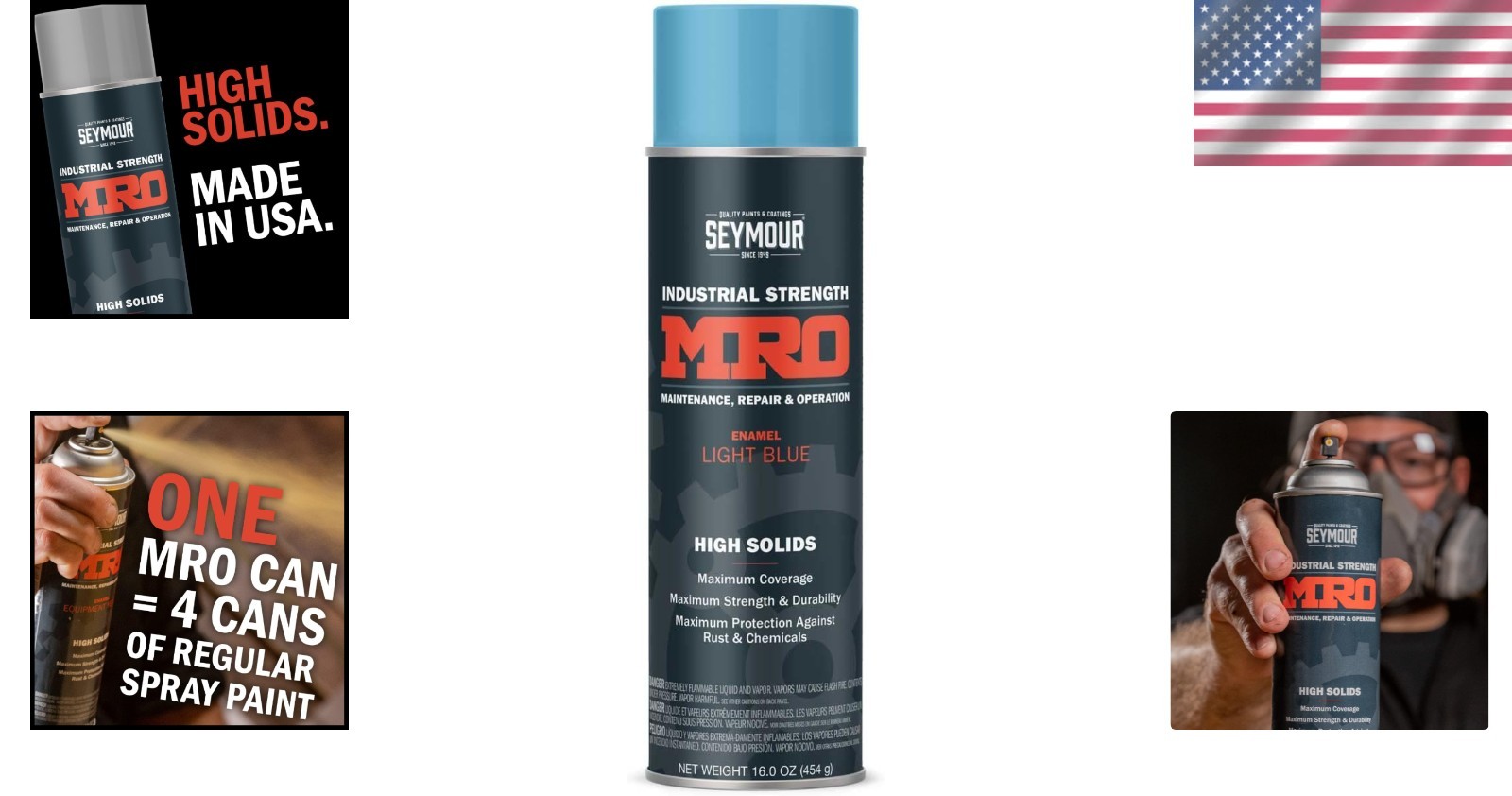 Industrial MRO High Solids Spray Paint, 16 Oz, Light Blue, VOC Compliant Finish